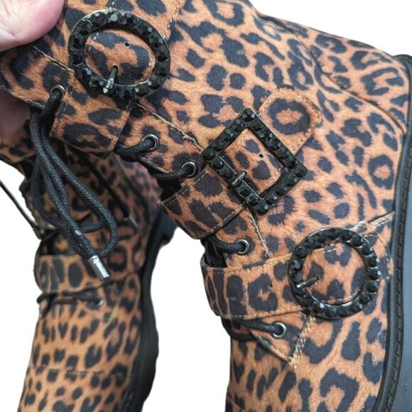 Jessica Simpson Kirlah animal print tan & black rhinestone combat boots 8.5 - Picture 7 of 11